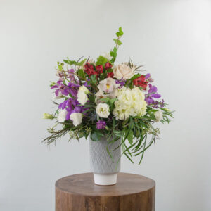 Purple, pink, white floral arrangement by Parksville florist Petal and Kettle on Vancouver Island