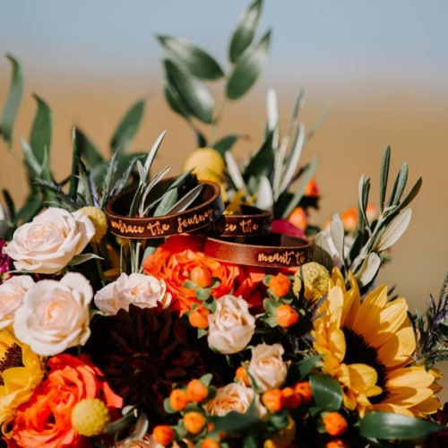 orange, yellow, pink bridal bouquet by Qualicum Beach/Parksville florist Petal and Kettle