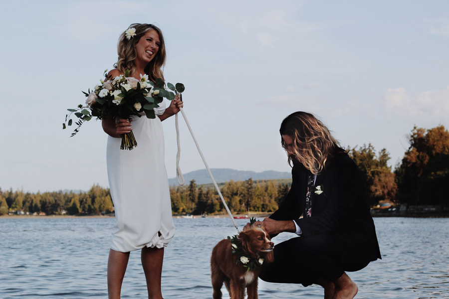 Vancouver Island wedding featuring dog, florals by Parksville's Petal and Kettle