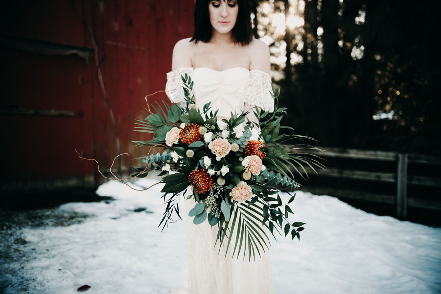 pink, orange, white wedding bouquet designed by Vancouver Island florist Petal and Kettle