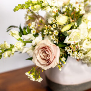 white pink flower vase arrangements from Parksville Qualicum Beach floral delivery petal and kettle