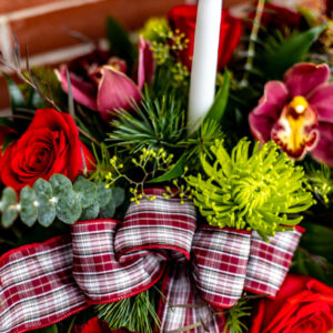 festive floral evergreen centerpieces made locally on Vancouver Island by Petal and Kettle