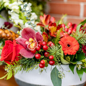 festive floral vase arrangement by Petal and Kettle