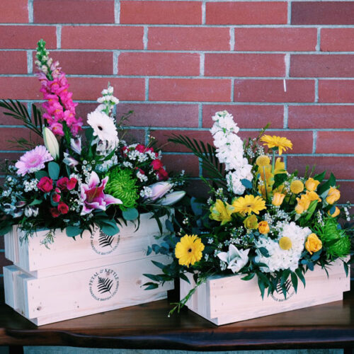 flower crate assembled by Parksville florist Petal & Kettle