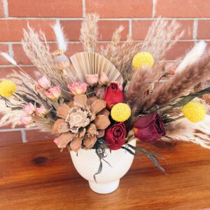 dried flower vase arrangement for fall, assembled by Petal and Kettle in Parksville B.C.