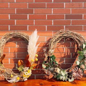 dried wall wreaths for fall, made by Parksville florist Petal and Kettle