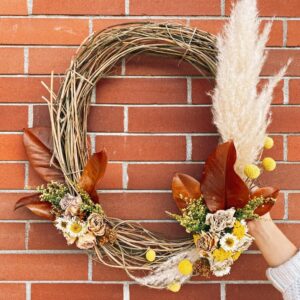 dried wall wreath for fall, made by Parksville florist Petal and Kettle