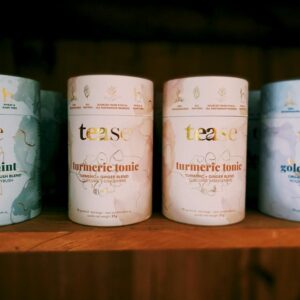 Wellness Teas from Tease, on the shelves at Parksville tea store Petal and Kettle