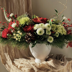 Festive Holiday Vase arrangement, by Parksville florist Petal and Kettle