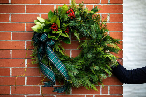 fresh holiday green wreath, made in Parksville by Petal and Kettle