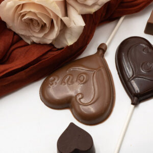 Chocolate heart lollipop for Valentine's Day made locally in Errington B.C. Vancouver Island