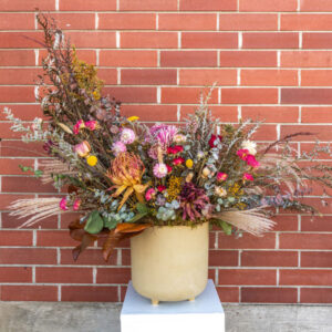 Autumn dried floral arrangement by Parksville florist Petal and Kettle