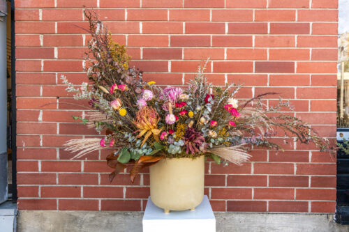 Autumn dried floral arrangement by Parksville florist Petal and Kettle