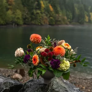 Autumn Mist fall colour floral arrangement by Parksville Qualicum Beach florist Petal and Kettle