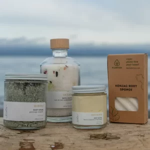 Bath salts, scrubs in gift basket made in Parksville Qualicum Beach